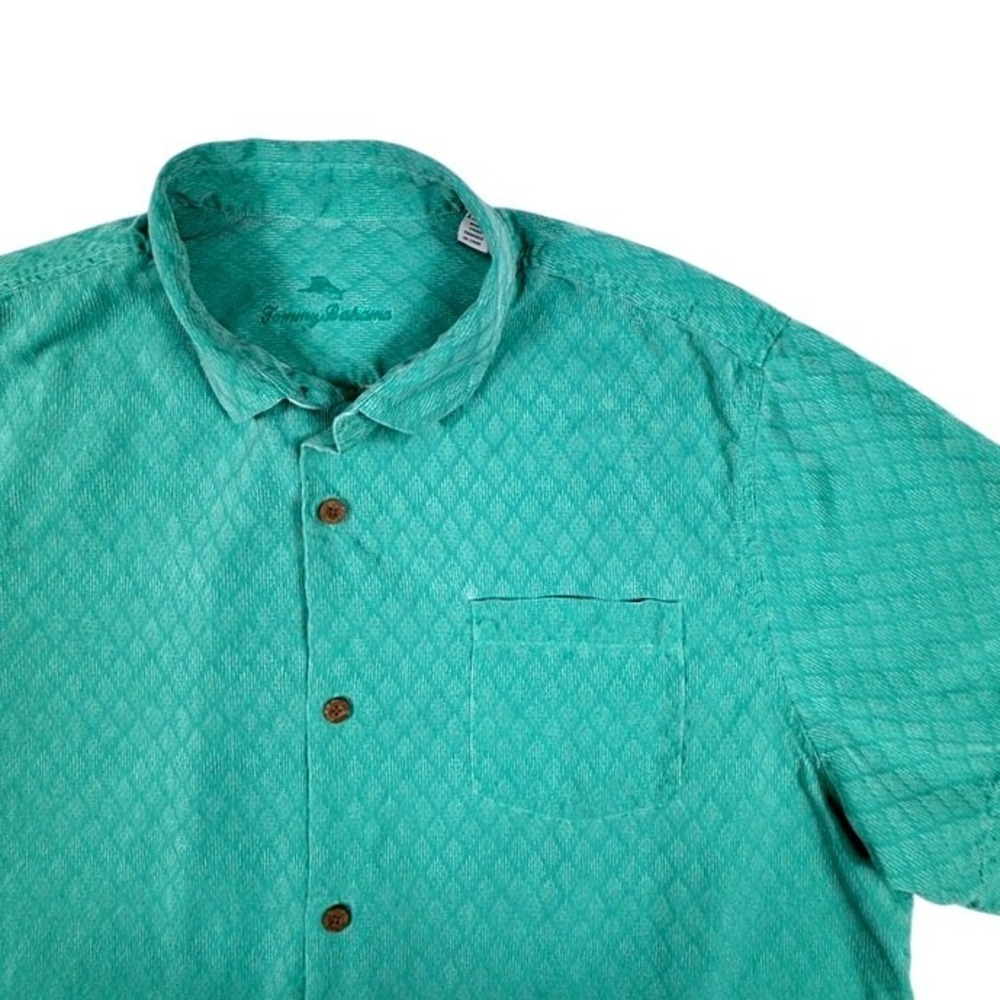 Tommy Bahama Teal Green Diamond Jacquard Short Sleeve Camp Shirt Mens XXL